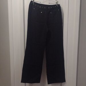 Linen & Tencel blend Peter Nygard Studded Black Wide Leg Trousers